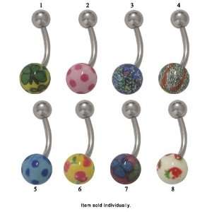  Painted Marble Ball Belly Button Rings   MARBLE Jewelry