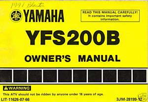 1991 YAMAHA ATV 4 WHEELER YFS200B OWNERS MANUAL  