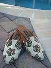   NEEDLPOINT FABRIC TAPESTRY SEASHEEL LOAFERS MULES SHOES SZ 6 SPAIN