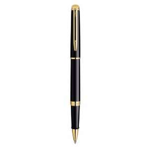 Waterman Hemisphere Essential Black Lacquer Gold Trim Rollerball Pen 