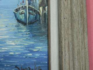 VINTAGE OIL ON CANVAS SAILBOATS SEA BOAT SIGNED FRAMED PAINTING  