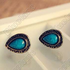 Retro Vintage Fashion Blue Turquoise Drops Cute Mini Earring 5183 