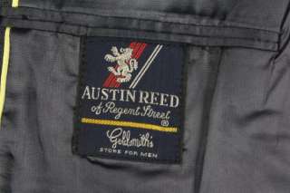Vintage Austin Reed Charcoal Windowpane Wool 2 Piece Suit 44 L  