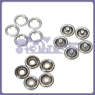 50 Sets 3/8 Inch Open Ring No Sew Snaps Fasteners Silver  