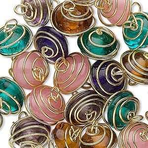 6933GB Glass Bead Mix, Charm, Link, Spiral Wire Wrapped, 12x10mm25 Qty 
