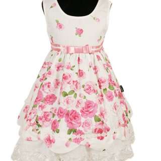 D206 Beautiful Baby White Pink Party Flowers Lace Dress 1 4T  