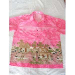  Mens 100% Thai Silk Shirt  Deep Pink Mosaic Material with 