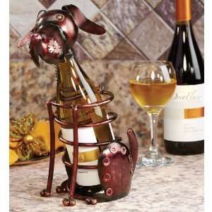 12 Hand Sculpted Wrought Iron Dog Table Top Wine Bottle Holder 