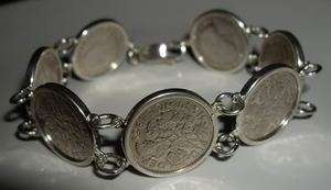 Sterling Silver Hallmarked Lucky Sixpence 6d Coin Mount Bezel Bracelet 