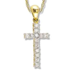  1/4 Carat Diamond Gold Cross Pendant in 14k Yellow Gold 