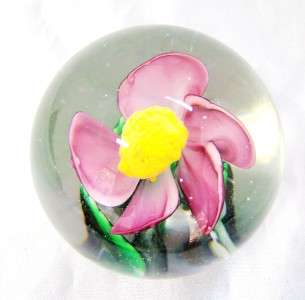 NEW Glass Big Pink and Yellow Flower Paperweight  