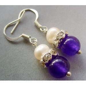   Of Purple Jade Acrylic Diamond Pearl Beads Earrings 