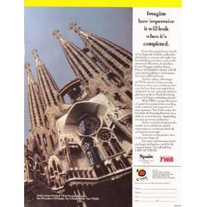  Print Ad 1989 TWA Spain; La Sagrada Familia TWA Books
