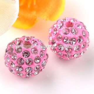 5x 10mm Pink Crystal Rhinestone Disco Ball Loose Spacer Beads Findings 