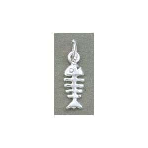    Sterling Silver Fish Skeleton Charm, 13/16 in long: Jewelry