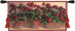  up like soldiers. They are filled with brightblooming red geraniums 