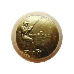  Catch Of The Day Natural Wood Cabinet Knob, Antique Brass 