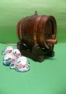 Old french wooden + Copper Typical WINE BARREL + 4 Breton CUPS  