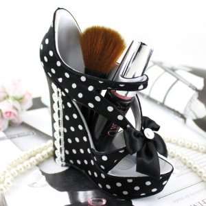  Black Polka Dot Romance Wedge Shoe Makeup Brush Holder