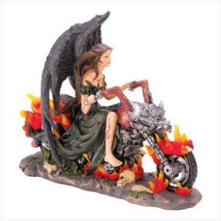 GOTHIC ANGEL BIKER Flaming Motorcycle Fairy Statue NEW  