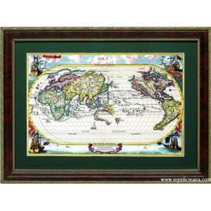  Framed Map of the World Antique Style Cartography 