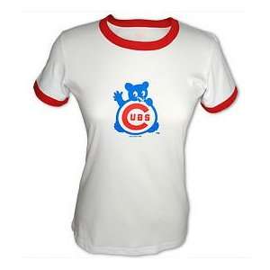  Chicago Cubs Ladies Wavy Bear Ringer T Shirt Sports 