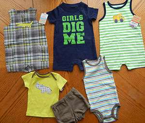 NEW 9 Month Baby Boy Summer clothes LOT 3 Rompers 4 Outfits zoo truck 