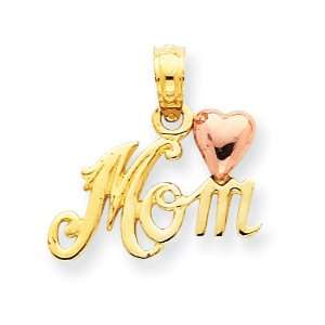  14k Gold Two Tone Polished Mom with Heart Pendant Jewelry