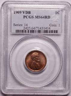 1909 VDB LINCOLN ONE CENT PCGS MS64 RED  