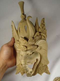 12 Bali Hand Carved White Wood Ganesh Mask Wall Decor  