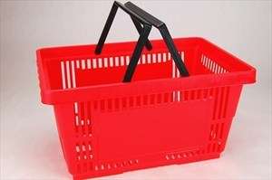 PLASTIC GROCERY STORE SHOPPING BASKET  RED  ECO / ENVIRONMENTALLY 