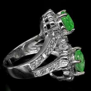 FASCINATING! TOP AAA RICH GREEN EMERALD,SAPPHIRE 925 SILVER RING SZ 8 
