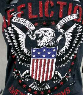 AFFLICTION womens T shirt LIVE FAST FREE scoop neck w/holes black 