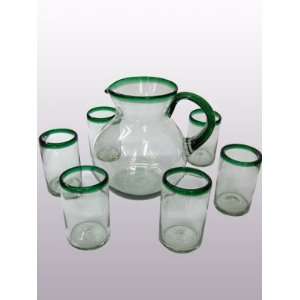  Emerald Green Rim pitcher and 6 drinking glasses set 