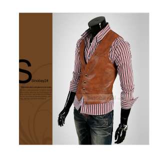 C51031 Mens Stylish Leather Fashionable Causal Four Buttons Vest 