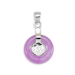    925 Sterling Silver Purple Jade Lucky Charm Pendant: Jewelry