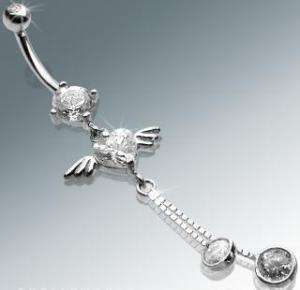14K WHITE GOLD BELLY NAVEL RING Body Jewelry HEART WING  