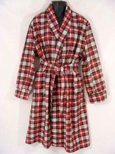 vintage 70s mens Warm Winter Red Plaid Flannel Robe Housecoat  XL 