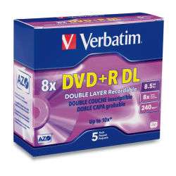 Verbatim 8x DVD+R Double Layer Media 5 Pack  