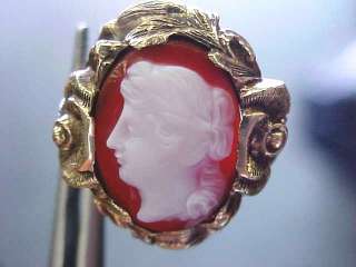 Vintage 20s 10k yg Hard stone agate carved cameo ring  