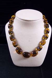 Vintage Beautiful Amber Color Glass Necklace  