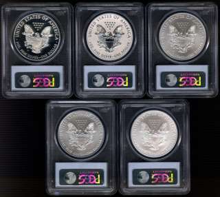 2011 25th Anniversary Silver Eagle 5 Coin Set PCGS MS69 PR69 Classic 