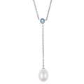 DaVonna Sterling Silver FW Pearl Blue Topaz Necklace 
