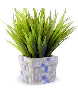 Forever Silk Grass Plant with Mosaic Square Pot  