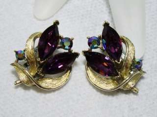 Vntg LISNER Purple Rhinestone Necklace & Earrings~Set  