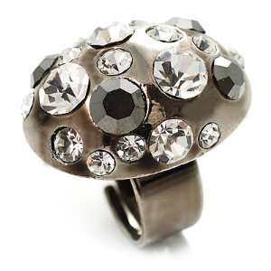  Diamante Dome Shaped Cocktail Ring (Clear&Jet Black 