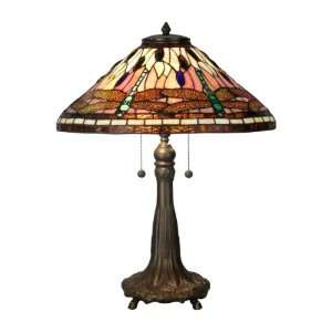   TT90252 Dragonfly Table Lamp, Antique Bronze and Art Glass Shade