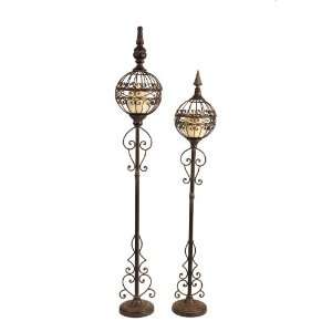 Set of Two Iron Eston Garden Candleholders in Bronze, Tall and 