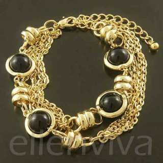   Beads Multi Chain Bracelet Jewelry Black and Gold Tone bt163gd  