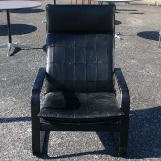 Vintage Black Leather Bentwood Lounge Arm Chair  